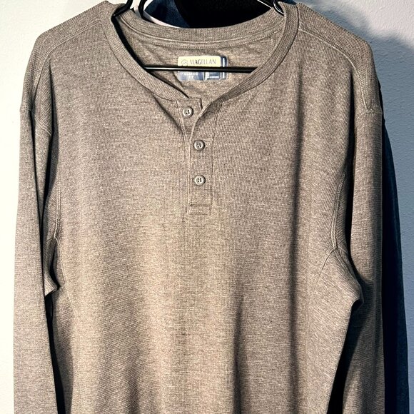 Magellan Outdoors Grey Classic Fit Waffle-Knit Thermal Long-Sleeve Henley SZ XL - Picture 1 of 7